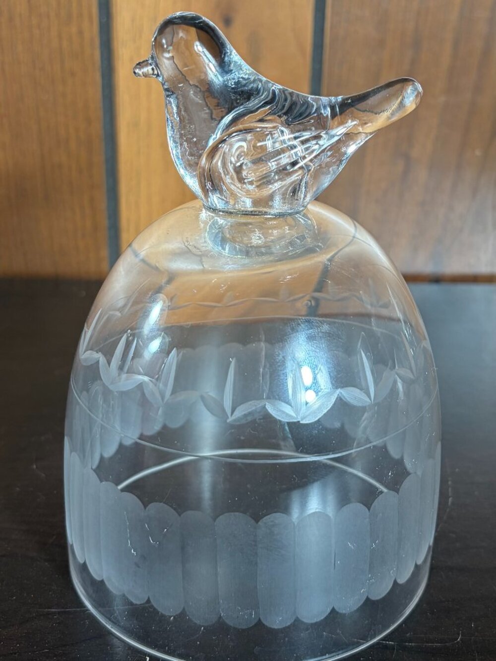 Vtg Hofbauer Crystal "Byrdes" Collection Frosted Bird Cloche Dome - Rare EUC
